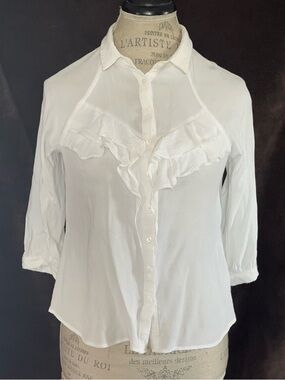 Anthropologie Button Down Blouse With Ruffles By Lil